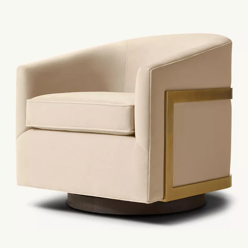 

Retro solid wood rotating leisure chair French modern simple fabric single sofa