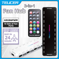 TEUCER ARGB Controller 1 To 10 4pin PWM Cooling Fan Hub Sata Powered Magnetic Suction Hub Addressable RGB Splitter for PC Case