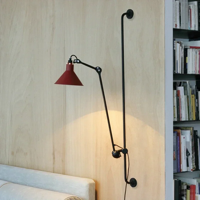 Modern Designer Creative Long Pole Swing Arm Telescopic Industrial Style Wall Lamp Nordic Retro Bedroom Bedside Reading