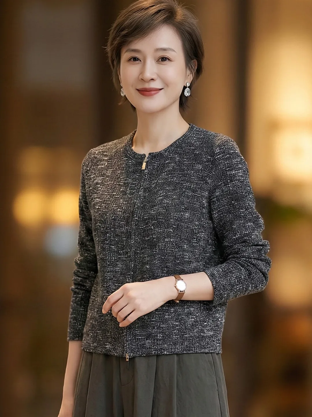 

Новинка Chengpin: Весенний вязаный кардиган с цветочным узором из шелка, на двойной молнии, универсальная верхняя одежда для женщин