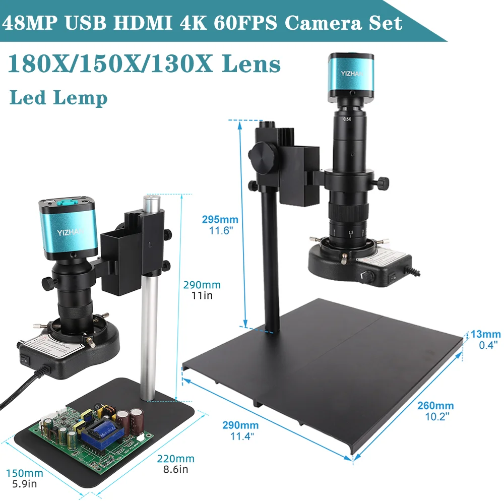 Electron Microscope 48MP Digital CCD Camera 180X/150X/130X Lens Adjustable Microscopes USB HDMI Interface Display Repair Welding