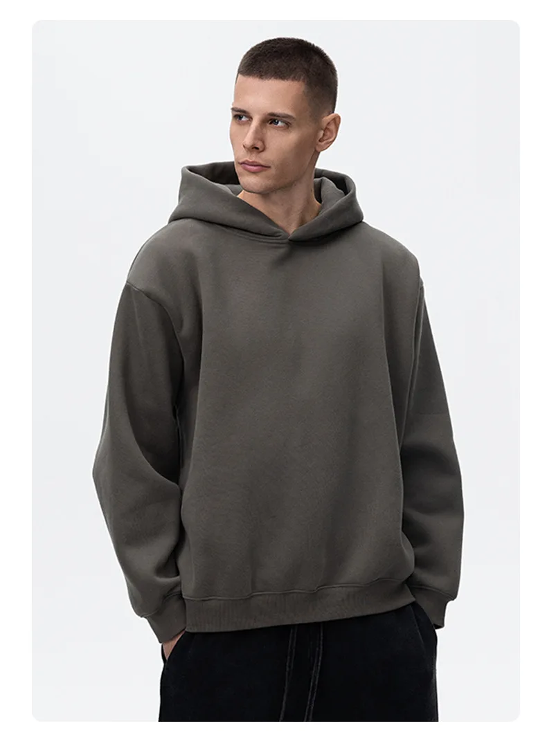 

Boxy Design Hoodies Men Fleece Thicken Autumn Winter Sweatshirt Women Solid Color Long Sleeves Men Pullovers Winter Clothes