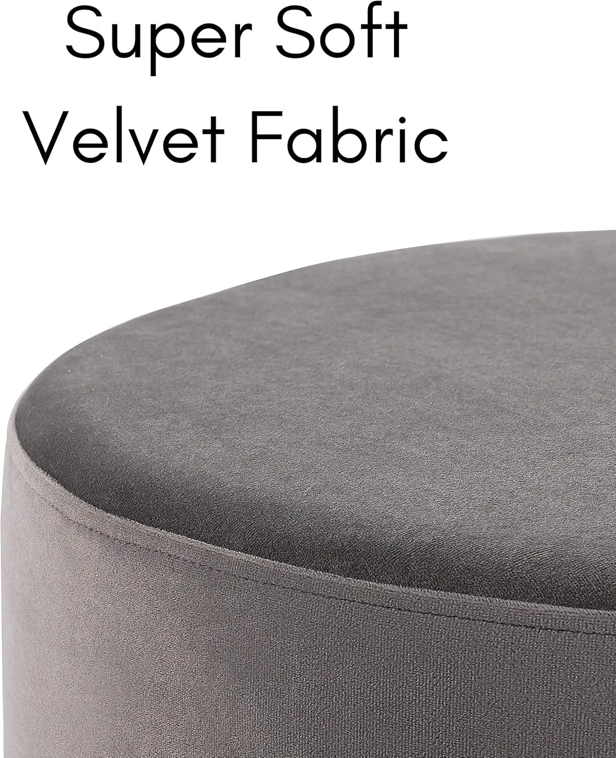 대형 원형 벨벳 오토만 푸프 - 실버 트림 - 거실, 침실, 사무실용 그레이 발받침