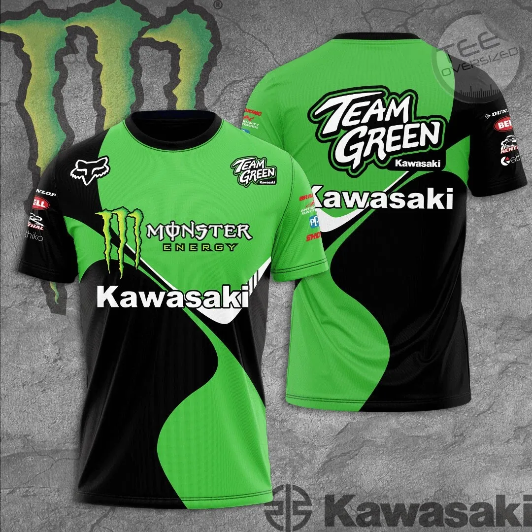 

Fashionable Kawasaki Motorcycle Men's Racing T-Shirt 3d Printed Short Sleeved Street Casual Quick Drying Sports Men's T-Shirt