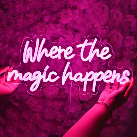 Pink Where The Magic Happens Neon Sign Romantic LED Wall Light for Bedroom Living Room Wedding Party Decor Atmosphere Gift Idea