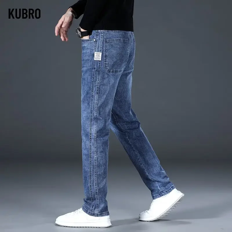 

Winter New Men's Thin Jeans Elastic Waist Loose Straight Comfortable Casual Denim Pants Brand Trousers Plus Size Man Pants