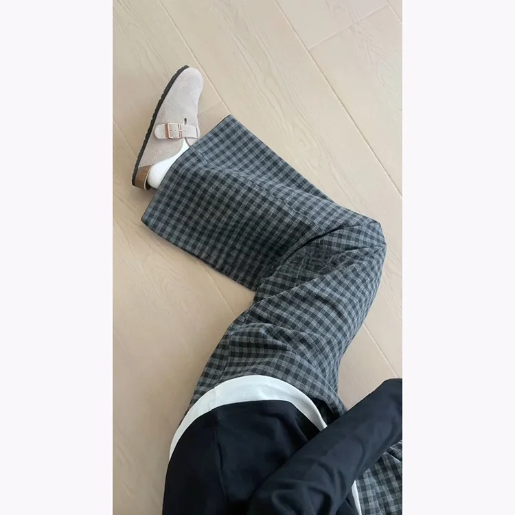 Pantalon en laine à motif de Chboard paresseux rétro pour femme automne hiver nouveau pantalon drapé décontracté à jambes larges taille haute droit...