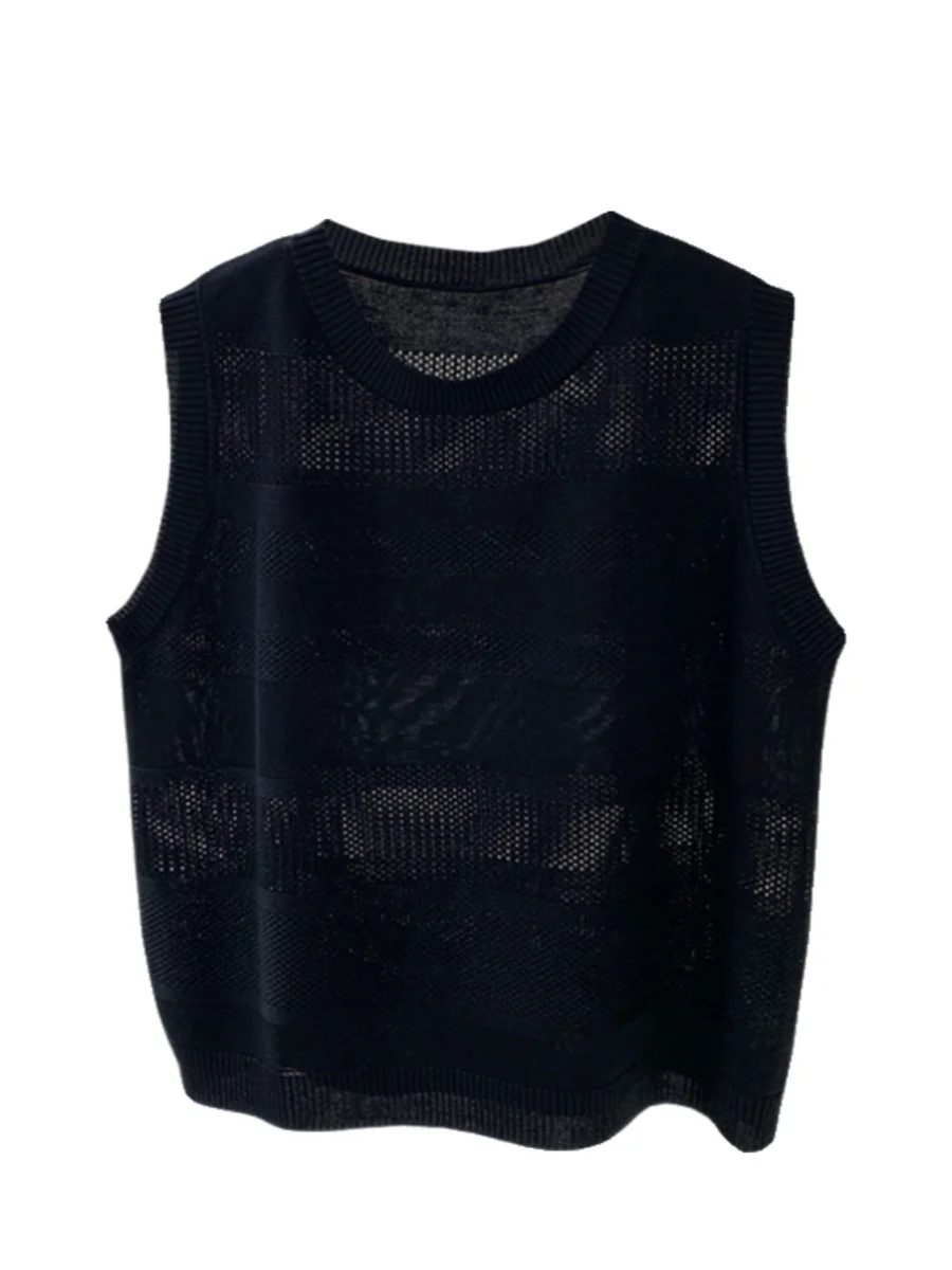 Ladies Summer Ice Silk Hollow out Base Tank Top Loose Fit Thin Sle Svel Pure Color Boting Vest Daily Commute Sle