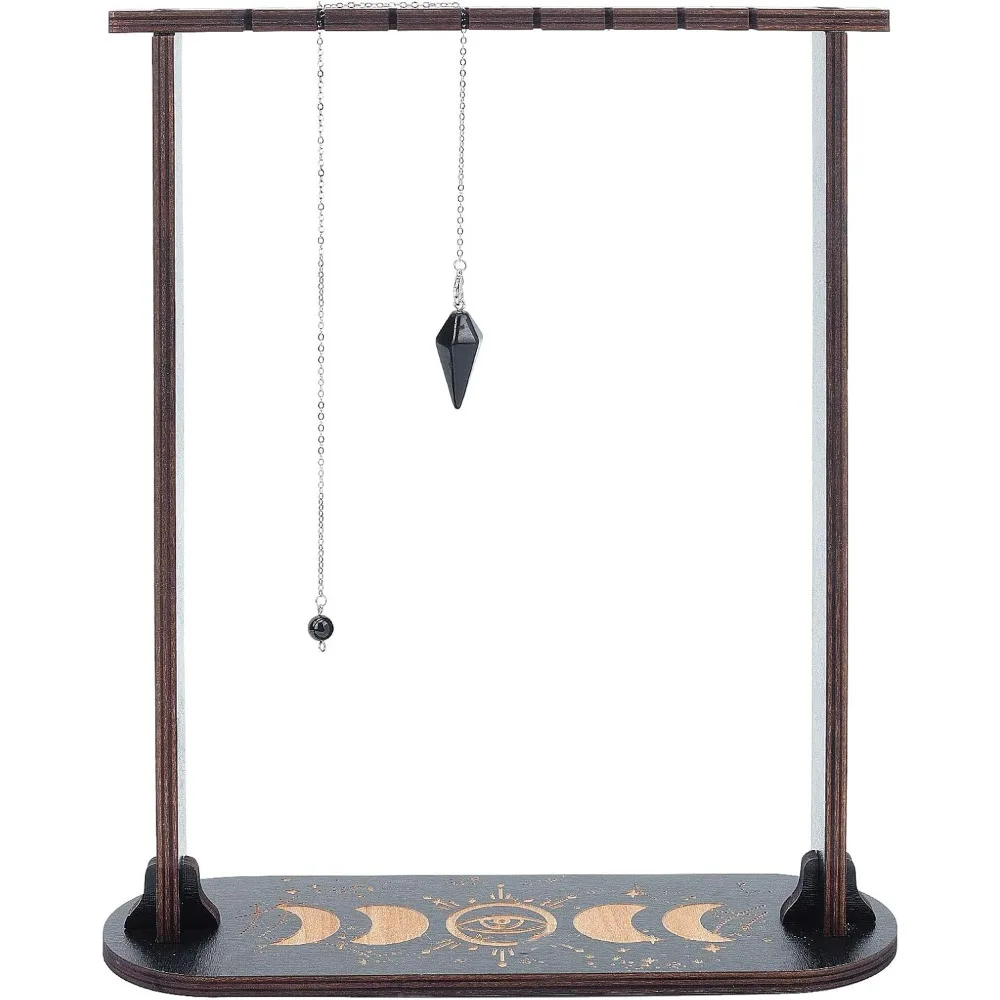 Moon Phase Pendulum Display Stand Holder Wooden Crystal Display Shelf with Obsidian Crystal Black Divination Dowsing making kit