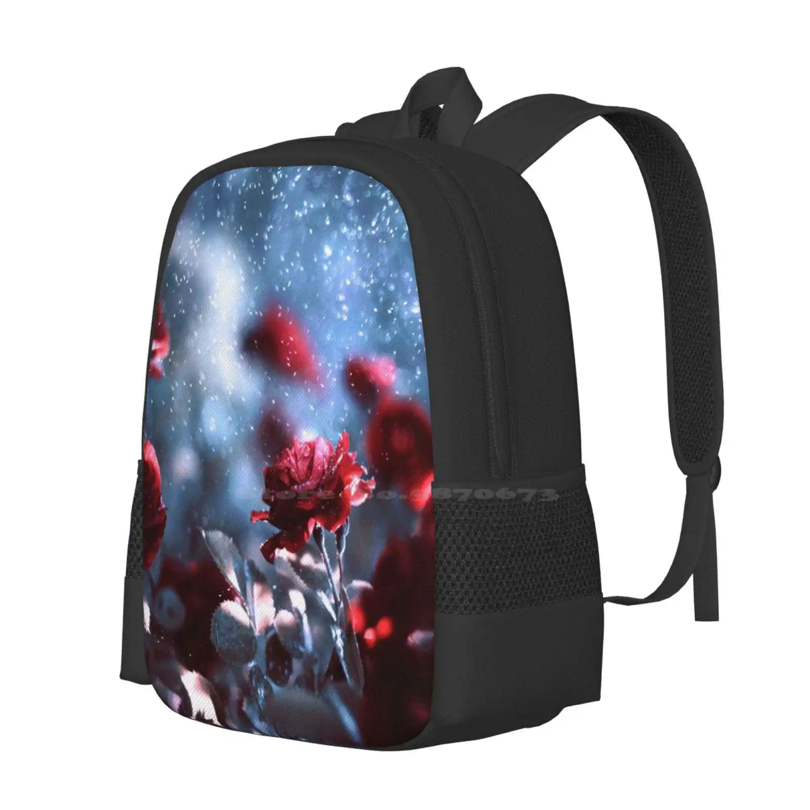 Roses Bag Backpack For Men Women Girls Teenage Nature Blue Red Flowers Roses Roze Poland Abstract Baxiaart Photoart Cool