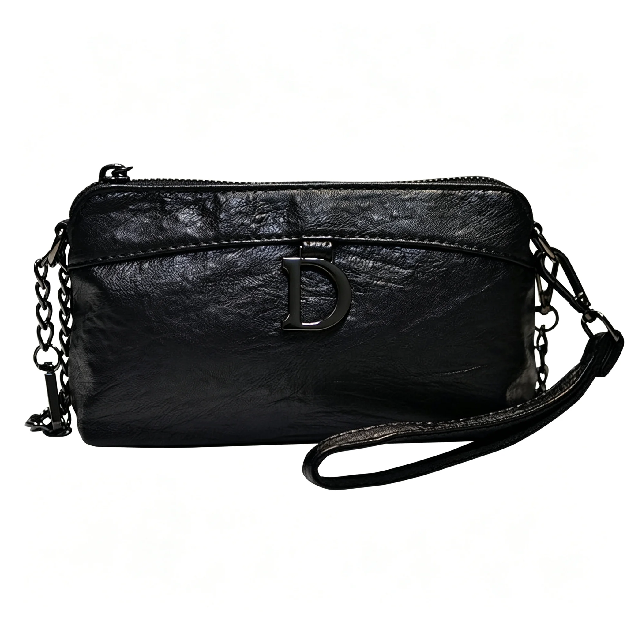 Black Soft Lambskin PU Leather Chain Crossbody Bag Small Phone Purse Clutch Shoulder Handbag Travel Large Capacity For Women