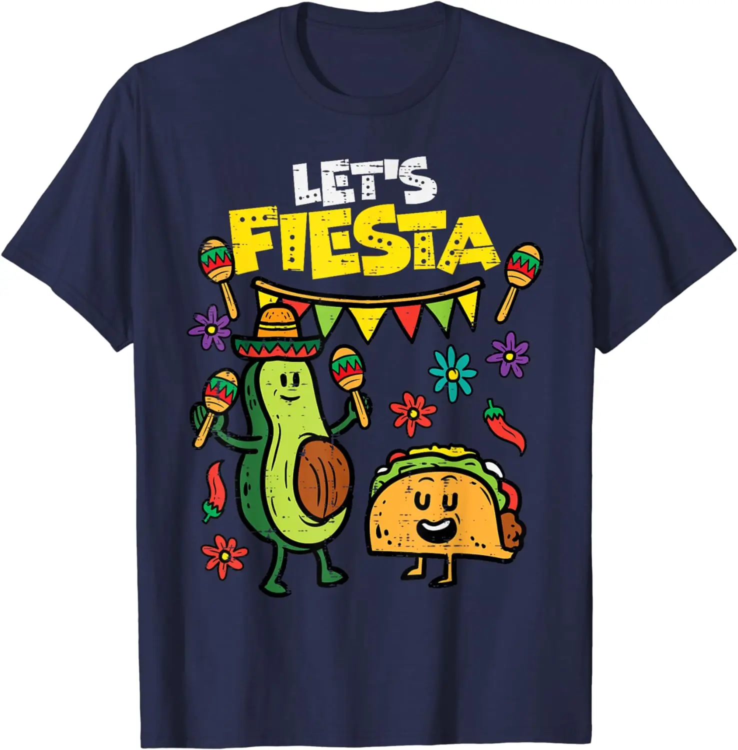 Lets Fiesta Taco Avocado Funny Cinco De Mayo Mexican Party T-Shirt