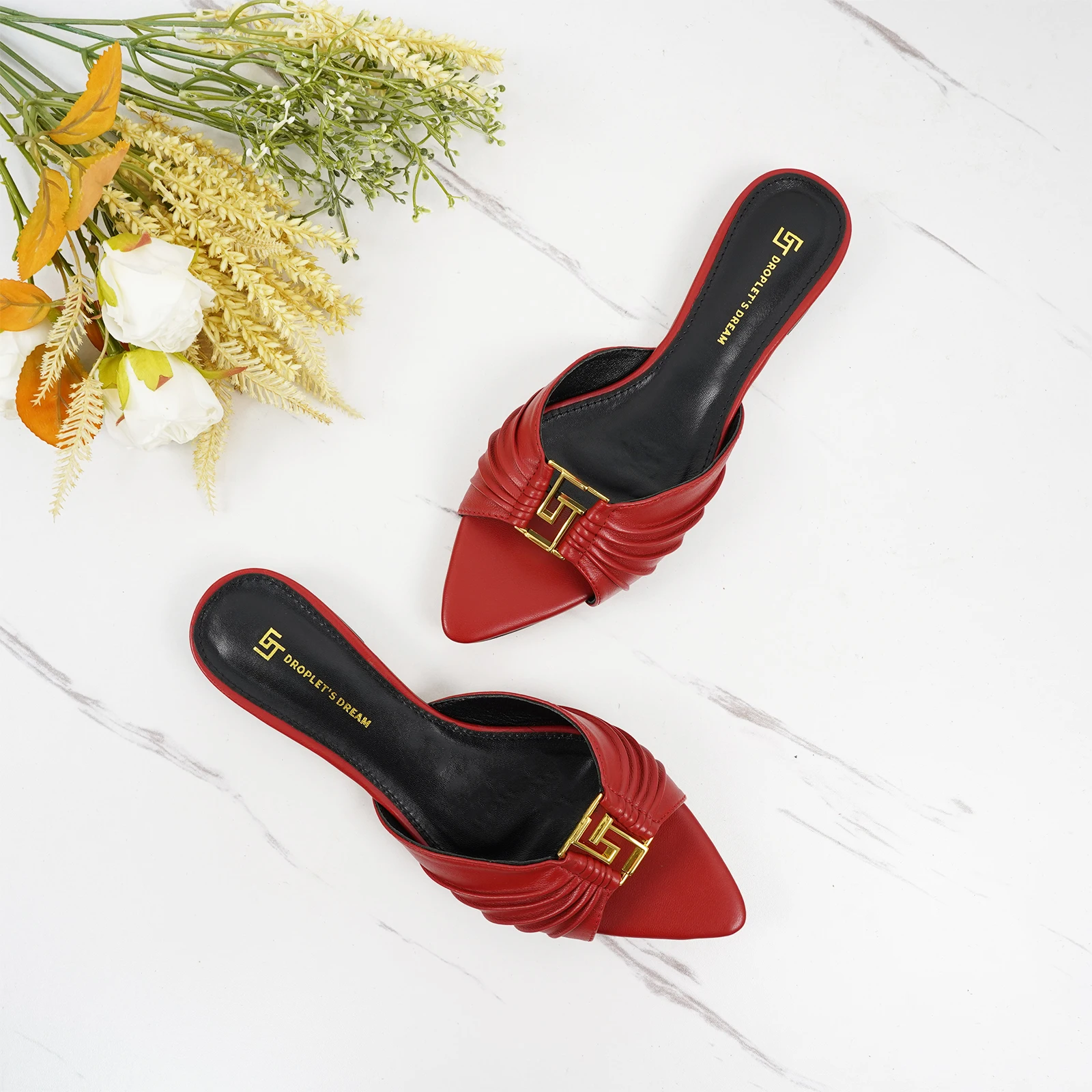 2024 Summer New Elegant Women\'s Slippers Plus Size 35-44 Fashion Designer Women\'s Shoes High Quality Genuine Leather Party Shoes