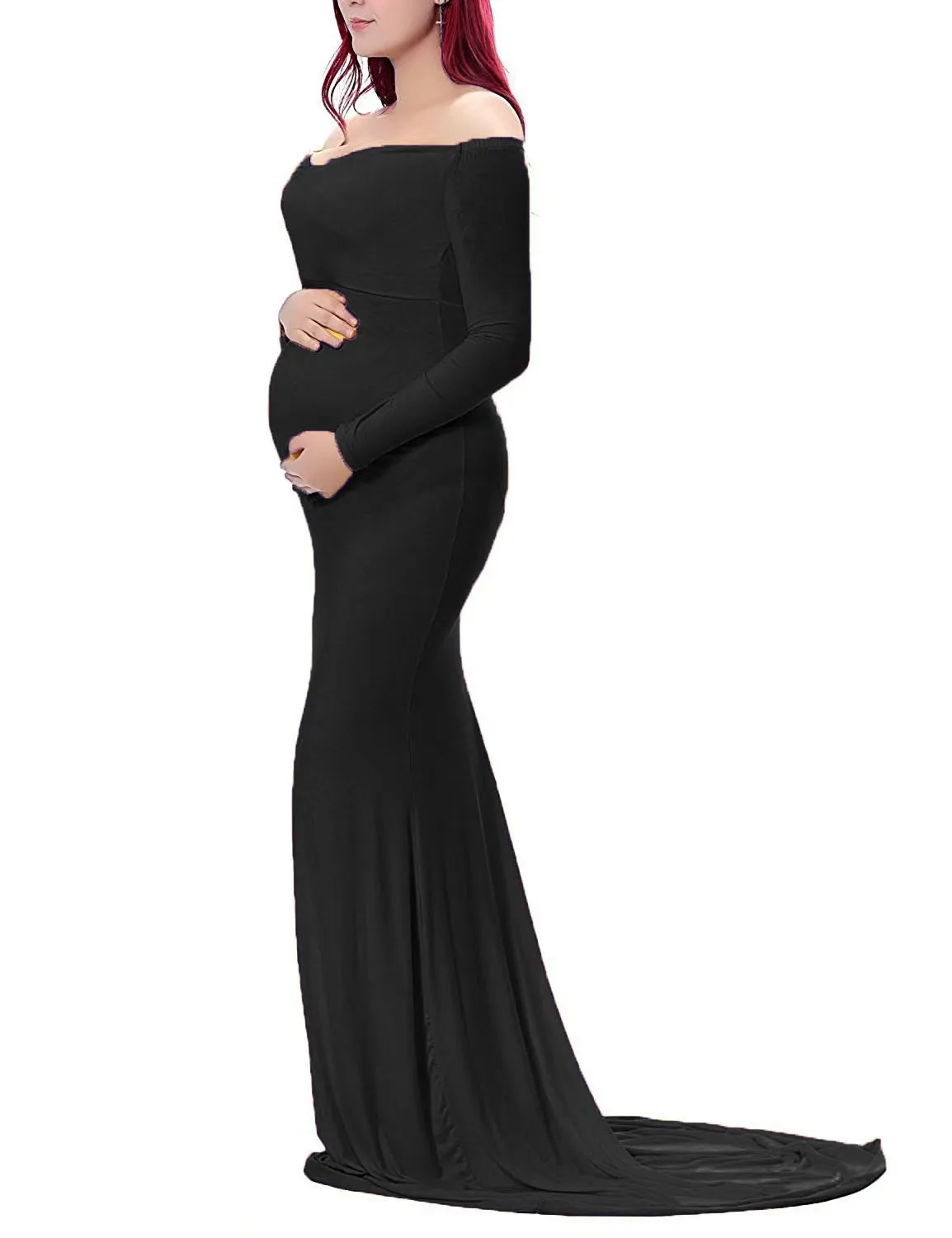 Cotton Dress Maternity Photography Props Maternity Gown Pregnant Evening Dress Photo Shoot Gown Boat Neck Fitted Maternity Dress