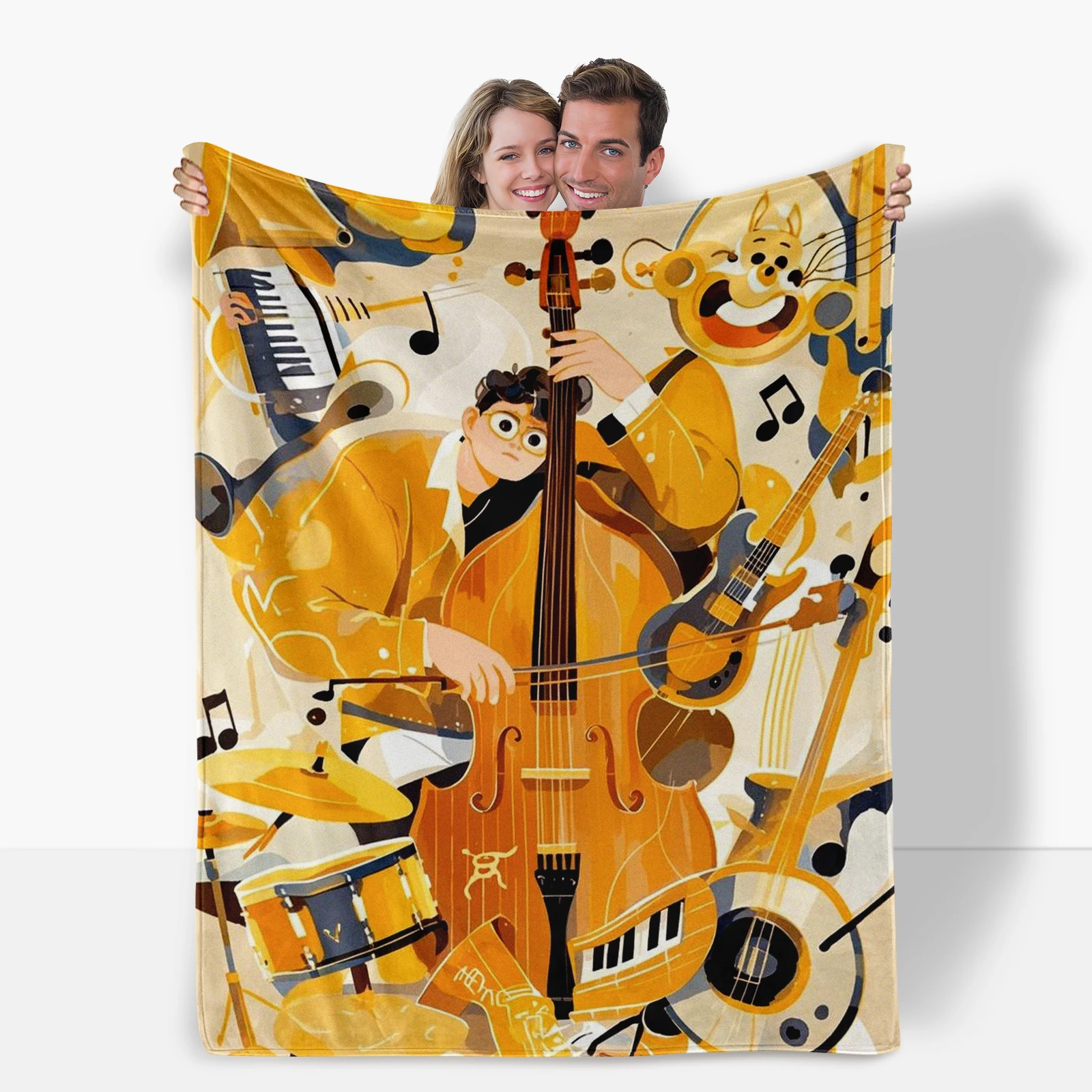 Cartoon Character Playing Cello Blanket, Captures Music Festival Elegance. Ideal For Family, Friends Or Kids.