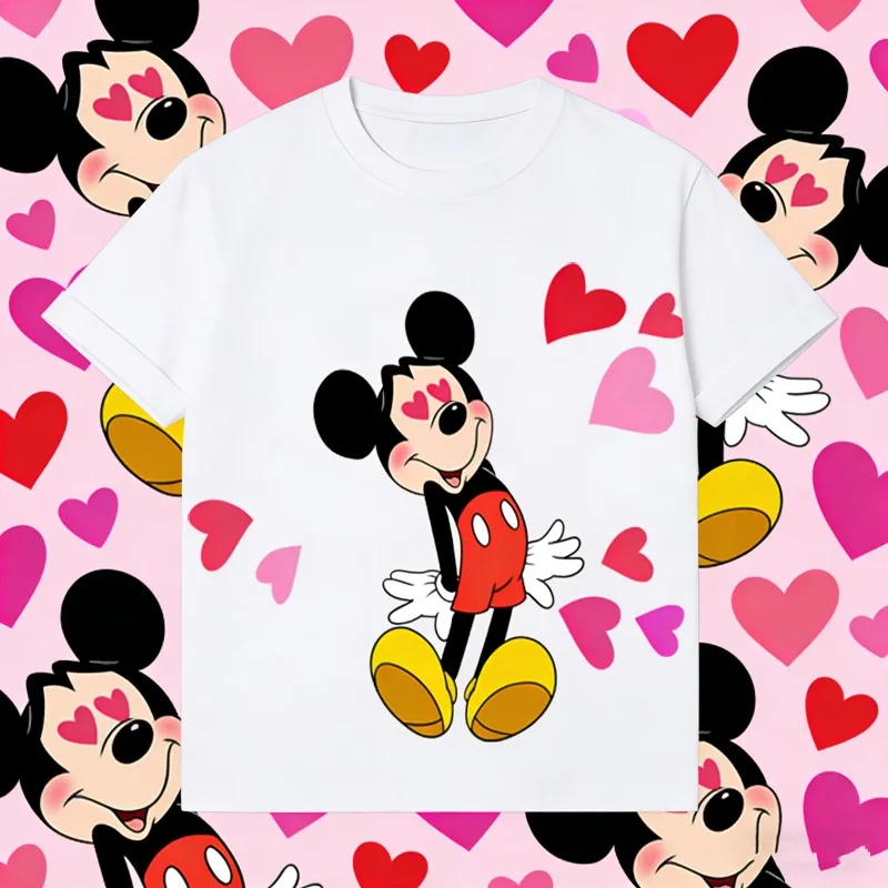 

2025-26 летняя футболка с рисунком Микки Мауса Диснея из 100% хлопка с принтом, модная удобная дышащая женская одежда