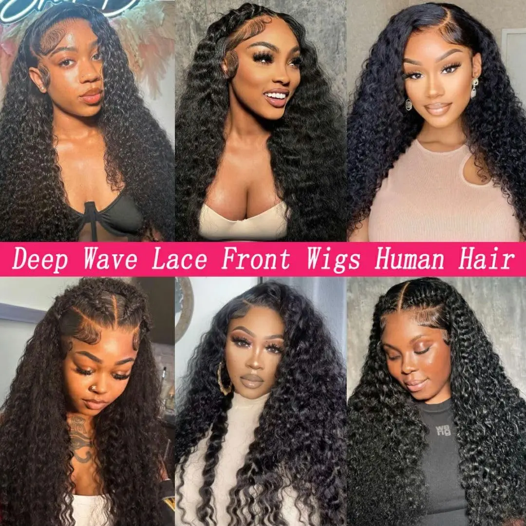 Deep Wave Lace Front 100% Human Hair Wigs 30 32Inch Indian Curly Remy 250% 13x4 Lace Frontal Wigs For Woman Pre Plucked