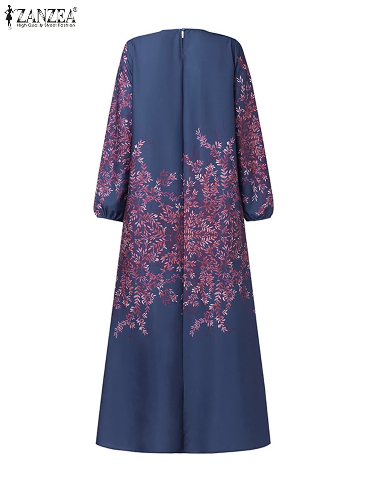 ZANZEA Vintage Women Spring Jilbab Islamic Clothing Marocain Eid Mubarek Sundress Long Sleeve Floral Printed Muslim Maxi Dress