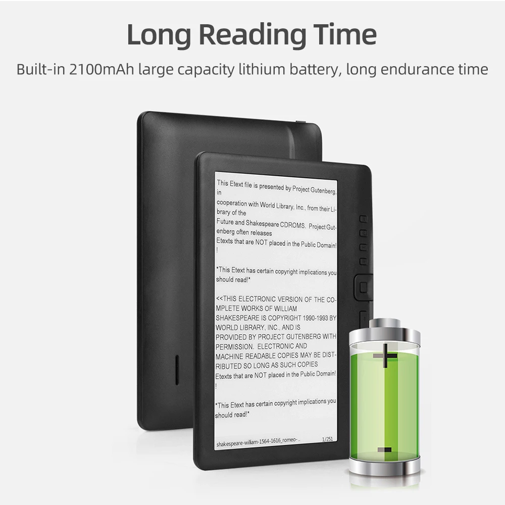 Portable E-book Reader 7 inch Multifunctional E-reader 16GB Memory Compact Size Buitl-in Lithium Battery Long Endurance Time