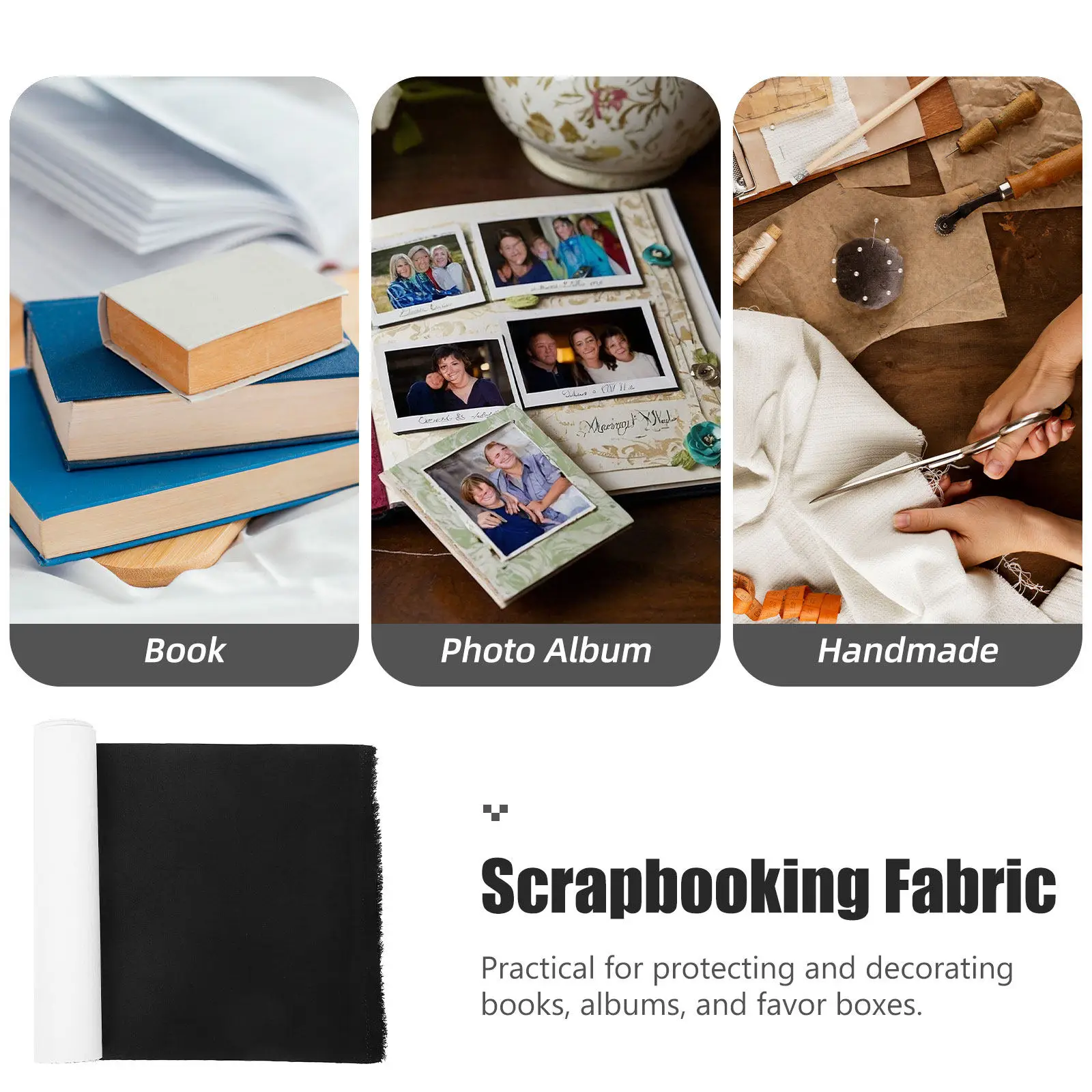 Self Adhesive Book Cover Linen Book Cloth Black Paper Backed Fabric for Scrapbooking Albums Archival Binding Fabric