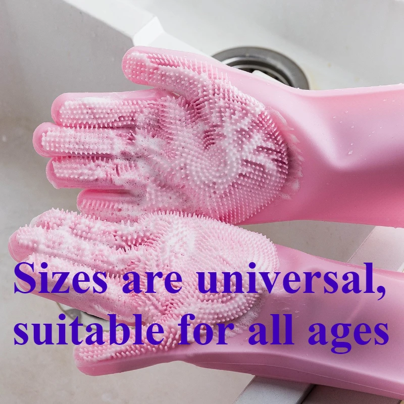 Dishwashing Cleaning Gloves Magic Silicone Rubber Dish Washing Gloves for Household Sponge Scrubber Kitchen Cleaning Tools