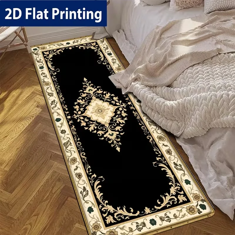 Vintage European Runner Rug Soft Long Floor Carpet Retro Floral Print Mat for Hallway Bedroom Bedside Entryway Indoor Home Decor