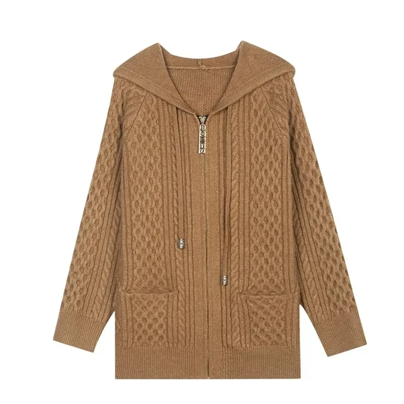 Nueva chaqueta de punto para primavera y otoño para mujer, cárdigan grueso con capucha de Color sólido, suéter, abrigo informal cálido para mujer, Tops de punto con cremallera 3XL