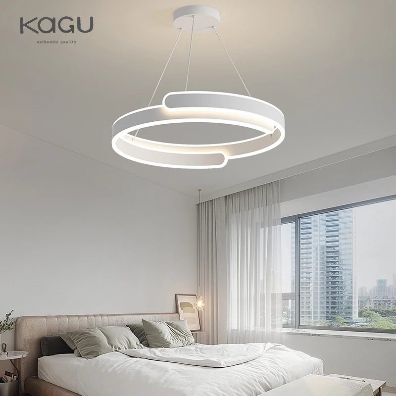 Imagem -04 - Kagu-preto e Branco Led Luzes Pingente Ring Chandelier Home Indoor Decor Iluminação do Quarto Lâmpada de Estudo Sala de Estar Sala de Jantar