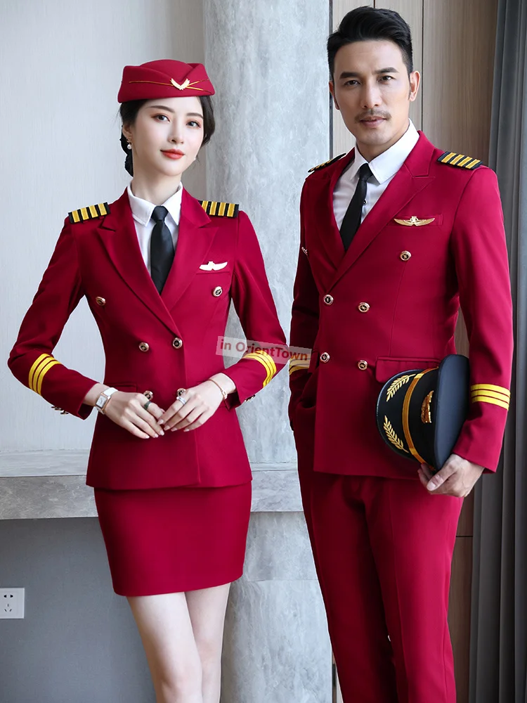 Man and Woman Military Drum Team Suit High-Speed Railway Airlines Flight Attendant Garment Student Pilot Captain Work Uniform