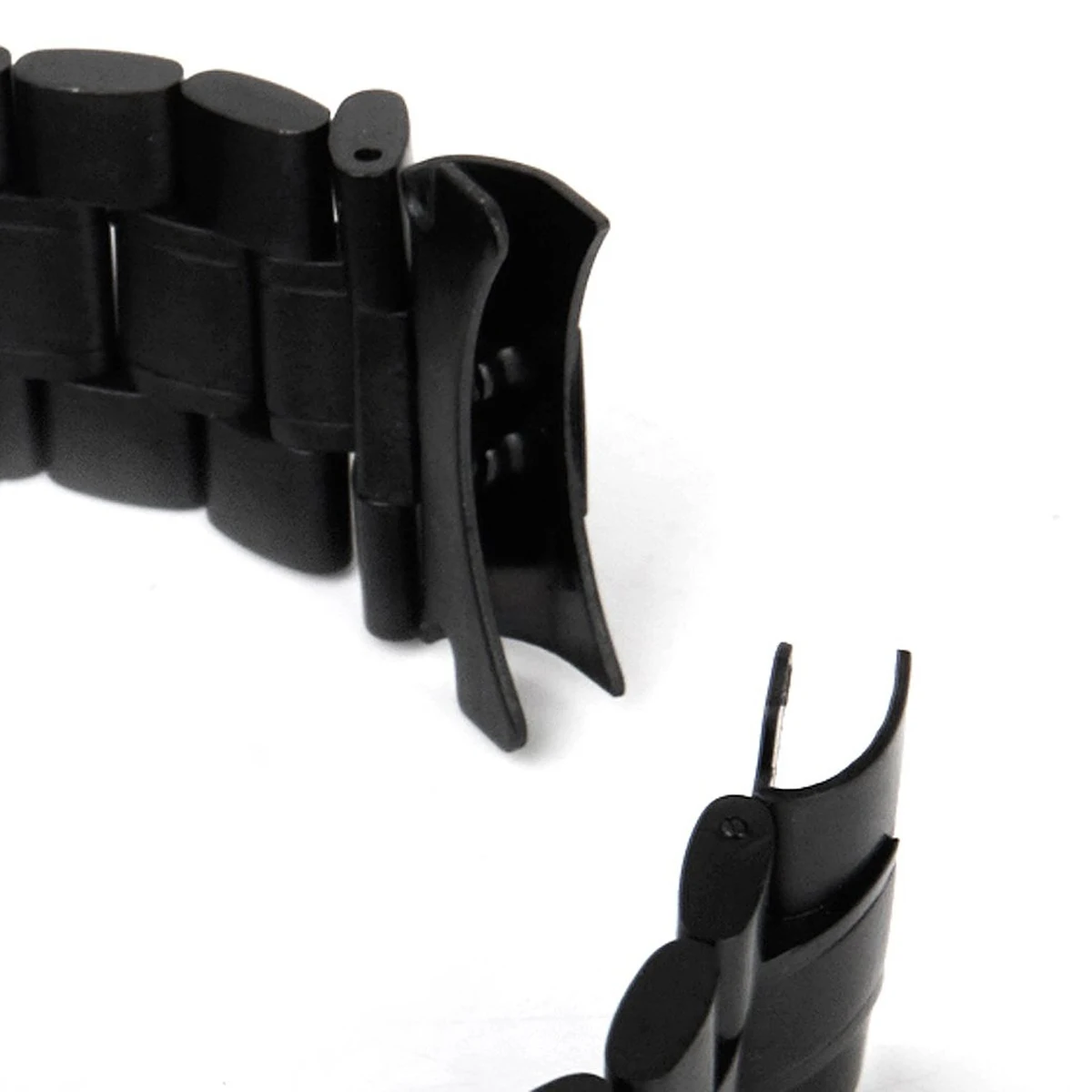 

4pcs 24mm Stainless Steel Watch Band 180mm Length 3 5mm Thickness Fold Clasp Quick Release Black Curved End Straight Link Strap