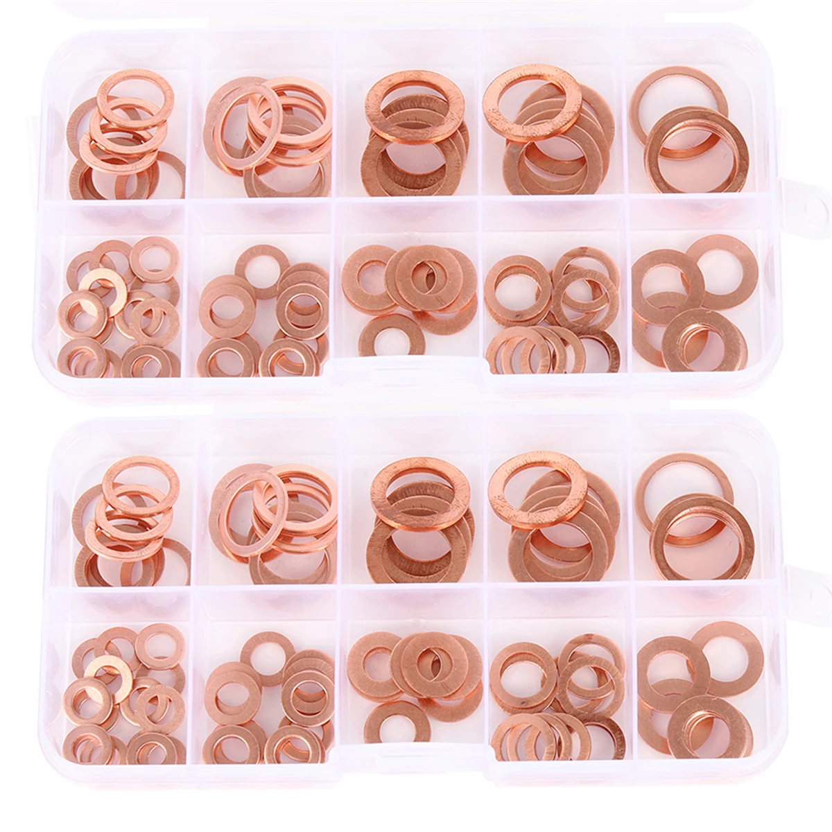 M5-M14 Purple Copper O-Ring Seal Gasket Kit Boxed Oil Sealing Flat Gasket Water Pipe Anti Leakage Sealing Gasket Set 100/200Pcs