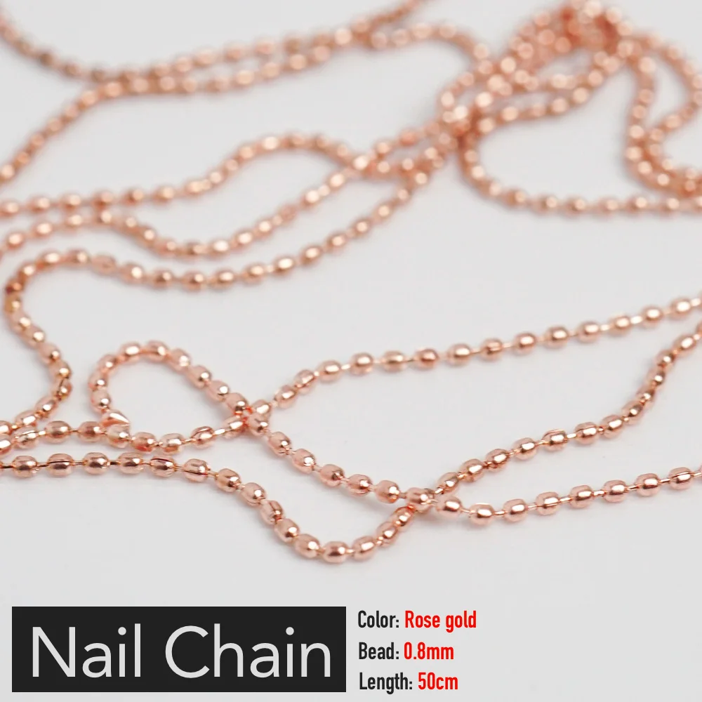 Nail Chain Bead Charms 0.8mm/1.0mm Rose Gold Silver Pixie Stone Decorations Accessory Metal Nail DIY Art Parts Rhinestones