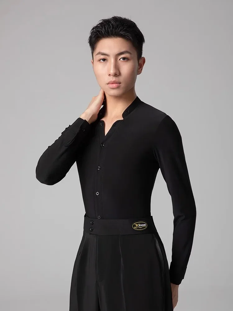 Adult New Latin Dance Dress Men's Modern Dance Long Sleeve Top Performance Dress