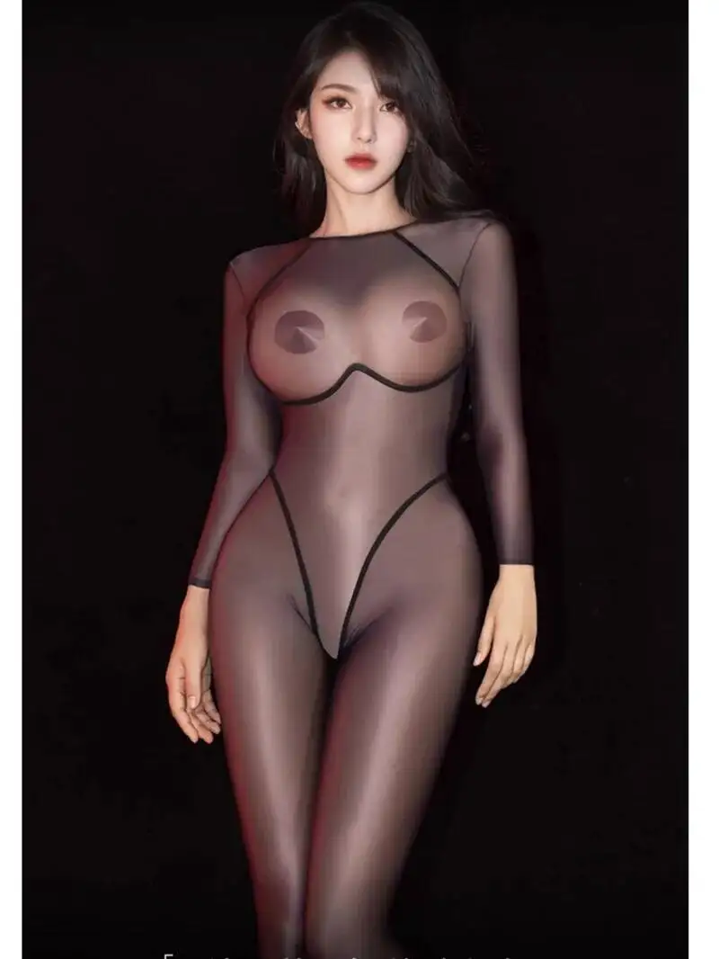 

Sexy Hollow Out One-piece Glossy Tight Hot Mesh Sheer Hot Sexy Body Suits For Women Romper Jumpsuits Transparent 2025 New F5WY