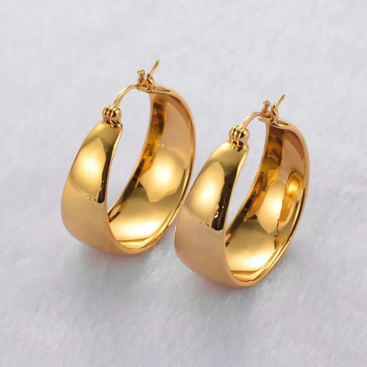 Stainless Steel Gold Plated Smooth Wide Hoop Earrings for Women Large Circle Earring Statement Jewelry Gift