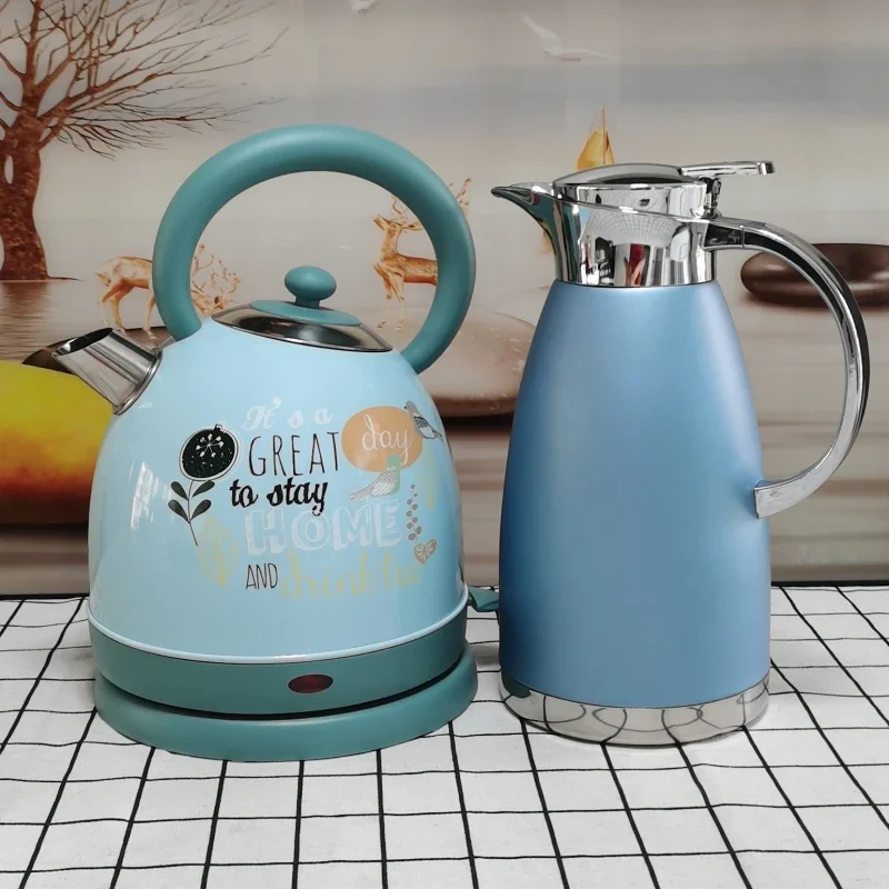 غلاية كهربائية عتيقة لغلي الماء ، لوحة ملونة مقطوعة تلقائية ، درجة غذائية ، فولاذ مقاوم للصدأ ، ، من من من V