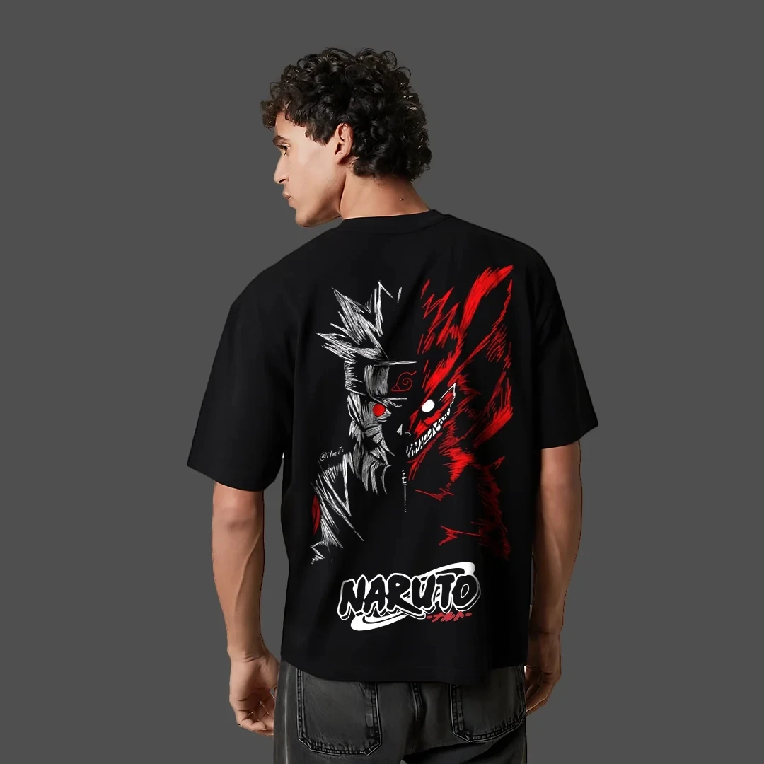 Naruto Shippuden Uzumaki Naruto Kurama Back Print T Shirt Unisex Cotton Short Sleeve O-neck Anime Streetwear Tee Tops