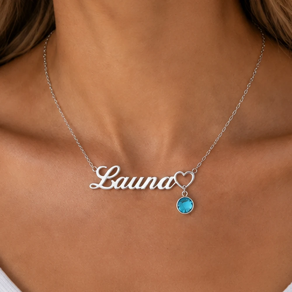 Personalized Name Birthstone Necklace Custom Name Choker Stainless Steel Necklaces For Women Man Customized Jewelry Couple Gift view 4