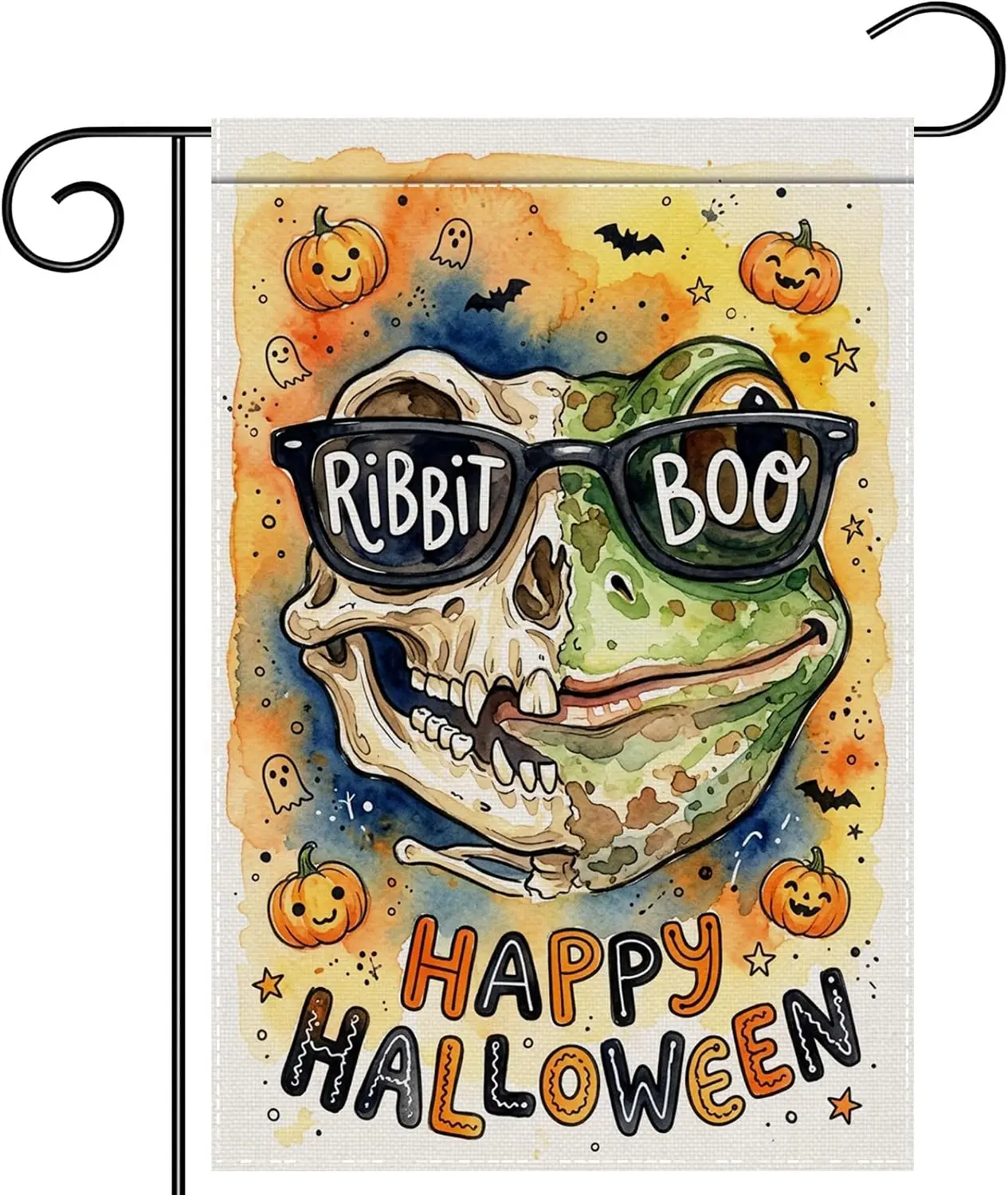 Frog Skeleton Happy Halloween Garden Flag 12x18 Inches | Double sided polyester, boo halloween yard theme, halloween porch d llp