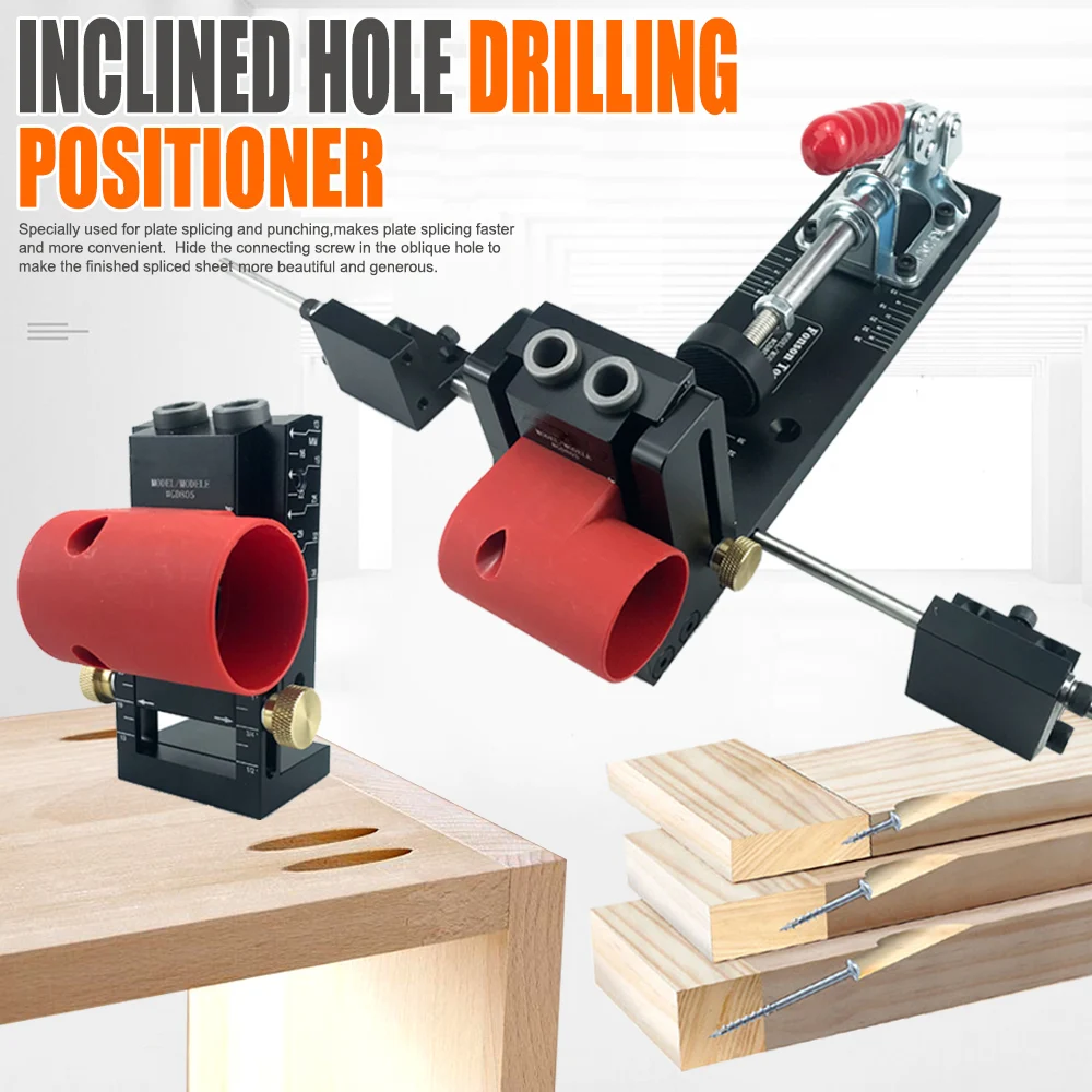 Precision Pocket Hole Jig Adjustable Self-Clamping Drill Guide Jig W/ Limit Bar and Vacuum Interface - Obliqued Punching Locator