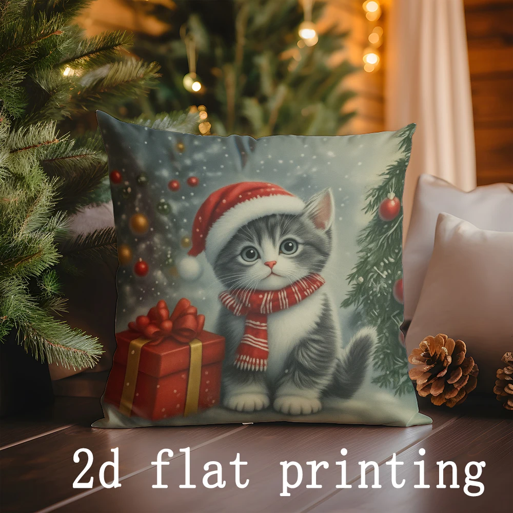 Home Decor Christmas Cats Pillow Covers for Cozy Decor Pattern Cushion Cover Suitable for Sofa Bedroom Car Pillow Cover