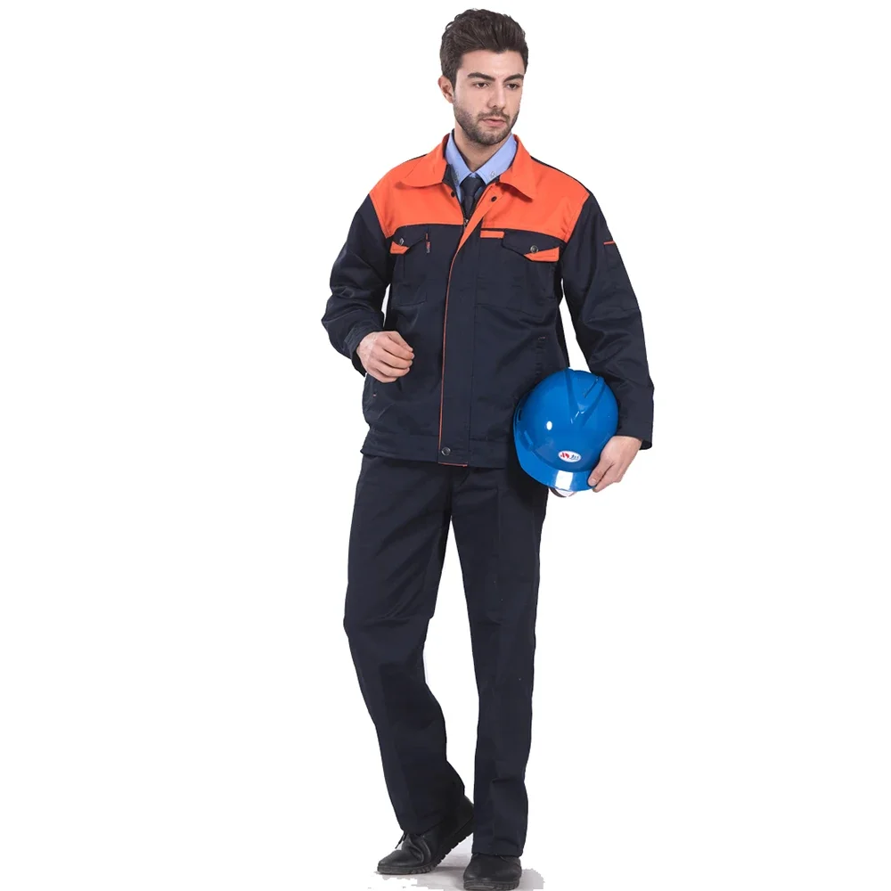 通気性のある作業服セット男性工場制服ワークショップ自動車修理長袖作業服