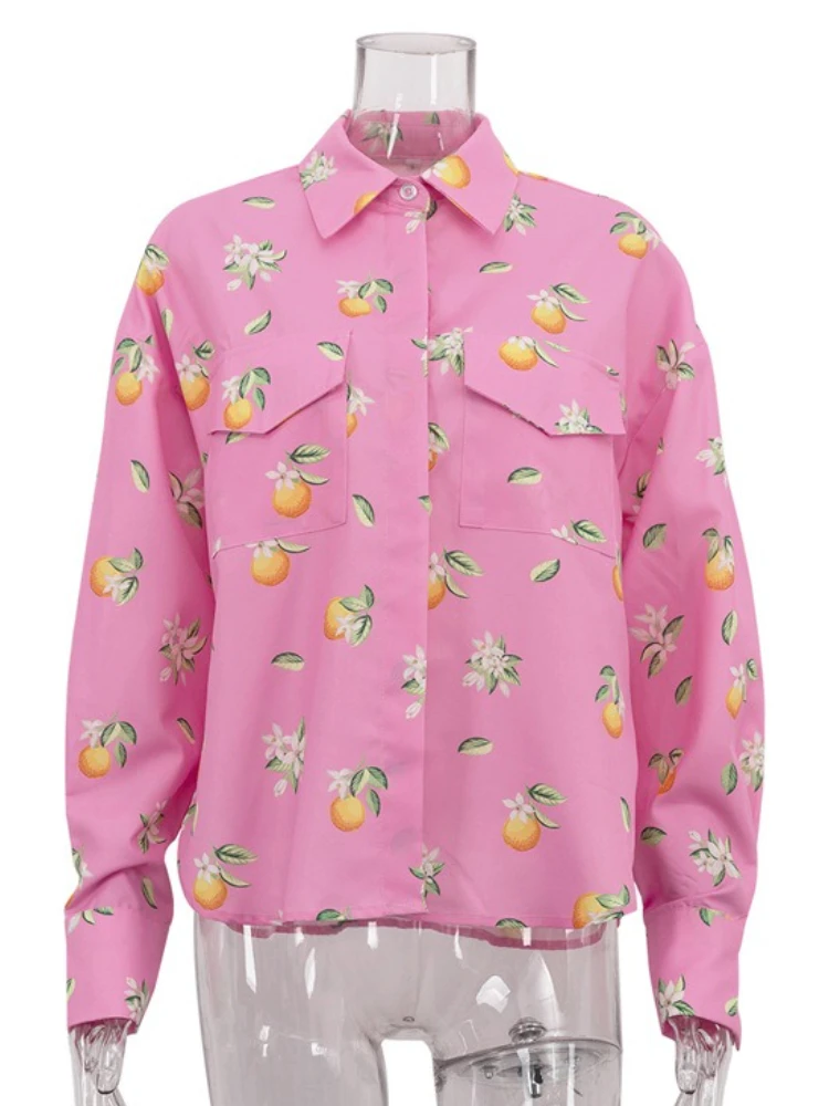 Tossy Printed Casual Fashion Women's Shirt Turn-Down Collar Long Sleeves Pocket Loose Contrast Clothes For Women Autumn Shirts