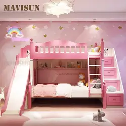 Cama Loft con cajones para niñas de 5 a 8 años, muebles de dos pisos, litera rosa, moda creativa y encantadora, gran oferta