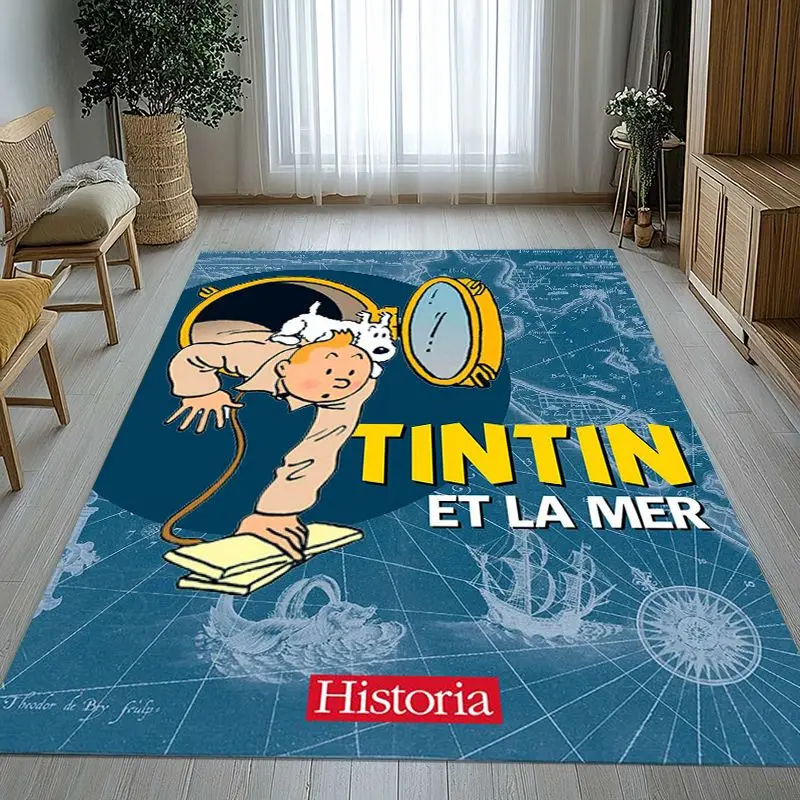 Retro Cartoon Adventures of Tintin Living Room Non-Slip Area Rug Soft Carpet for Bedroom Kids Playroom Sofa,Home Decor Doormat