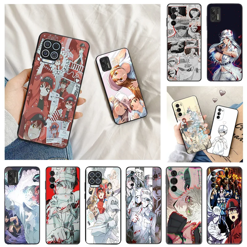 Ultra Thin Black Phone Case for Motorola G9 Edge 20 30 40 G50 G51 G60 G71 G22 G32 G52 G72 G53 G73 Cells At Work Anime Cover