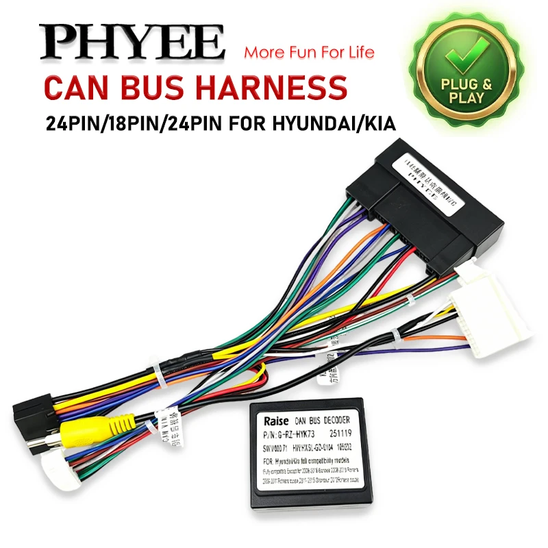 CAN Bus Harness Decoder 24Pin/18Pin/24Pin, Support SWC, 16Pin P&P Android Adapter, for Hyundai Tucson Santa Fe Kia Sportage Ceed