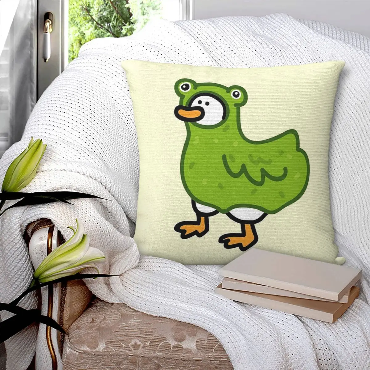 Duck In Froggy Onesie Square Pillowcase Pillow Cover Polyester Cushion Zip Decorative Comfort Throw Pillow for Home Living Room