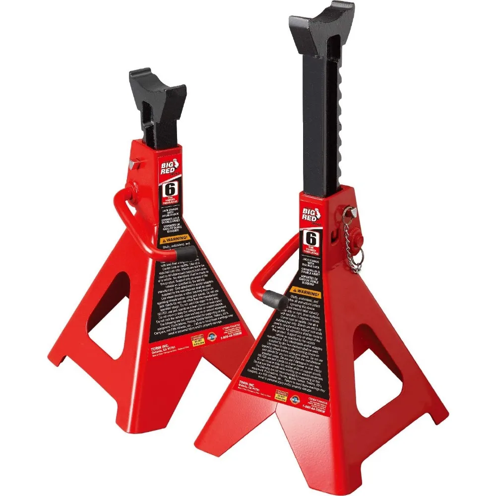 

Steel Jack Stands: Double Locking Mechanism, 6-Ton Capacity, Red, Set of 2
