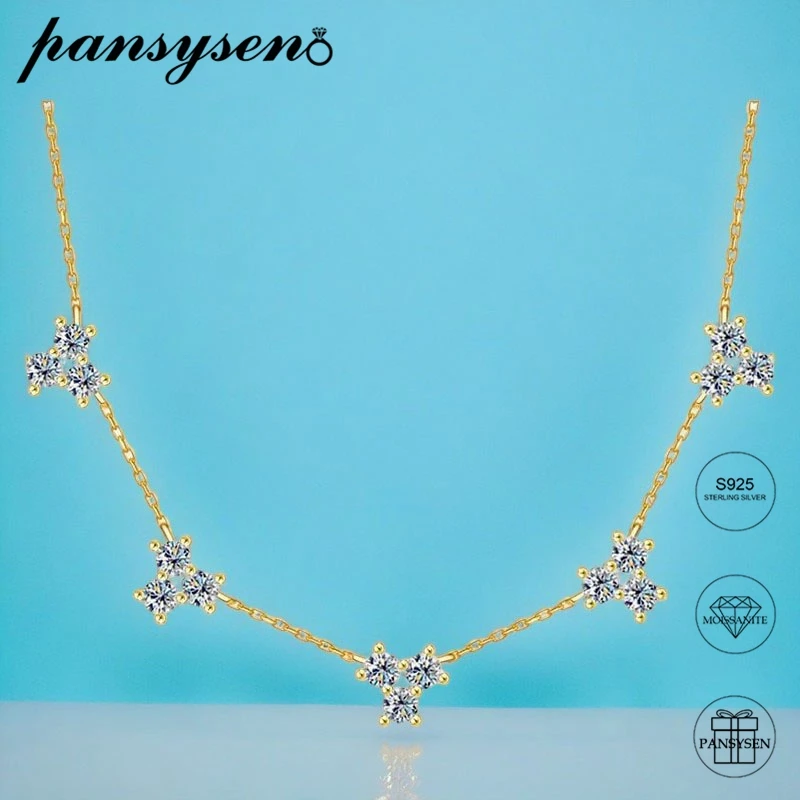 

PANSYSEN 1.5CT D Color Moissanite Chain Necklaces for Women S925 Sterling Silver Plated 18K Gold Wedding Party Fine Jewelry Gift